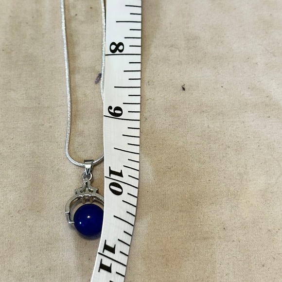 925 Sterling Silver Pendant W/Dyed Blue Agate Stone/Bead & 3 small Cz’s Above. - Picture 12 of 16